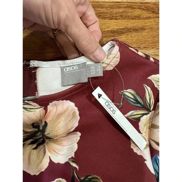 NWT ASOS Burgundy Southern Floral Career Dress Size 2 Cottagecore Classic Fall - Picture 4 of 7